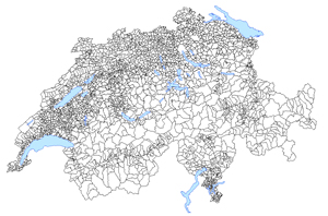 Map of Switzerland with all communes, reproduced with the permission of swisstopo (JD072706)