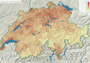 Population density of Switzerland in the year 2000